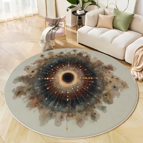 Runder Teppich Dunkelgrau, Anti Rutsch Unterlage Waschbar Runder Läufer Mit Bedruckter Tintenwaschgeometrie Distressed-Ästhetik Für Schlafzimmer Flur Wohnzimmer Couchtisch Fußmatten, 120 cm Runder Teppich Dunkelgrau, Anti Rutsch Unterlage Waschbar Runder Läufer Mit Bedruckter Tintenwaschgeometrie Distressed-Ästhetik Für Schlafzimmer Flur Wohnzimmer Couchtisch Fußmatten, 120 cm von JEDTAKCT