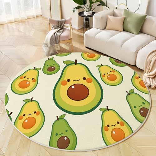 Runder Teppich Dunkelgrün, Anti Rutsch Unterlage Waschbar Runder Läufer Mit Bedruckter Cartoon Avocado Kawaii Pflanze Für Schlafzimmer Flur Wohnzimmer Couchtisch Fußmatten, 80 cm Runder Teppich Dunkelgrün, Anti Rutsch Unterlage Waschbar Runder Läufer Mit Bedruckter Cartoon Avocado Kawaii Pflanze Für Schlafzimmer Flur Wohnzimmer Couchtisch Fußmatten, 80 cm von JEDTAKCT