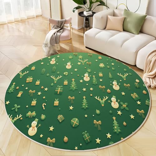 Runder Teppich Dunkelgrün, Anti Rutsch Unterlage Waschbar Runder Läufer Mit Bedruckter Schneemann Sterne Weihnachtsposter Für Schlafzimmer Flur Wohnzimmer Couchtisch Fußmatten, 60 cm Runder Teppich Dunkelgrün, Anti Rutsch Unterlage Waschbar Runder Läufer Mit Bedruckter Schneemann Sterne Weihnachtsposter Für Schlafzimmer Flur Wohnzimmer Couchtisch Fußmatten, 60 cm von JEDTAKCT