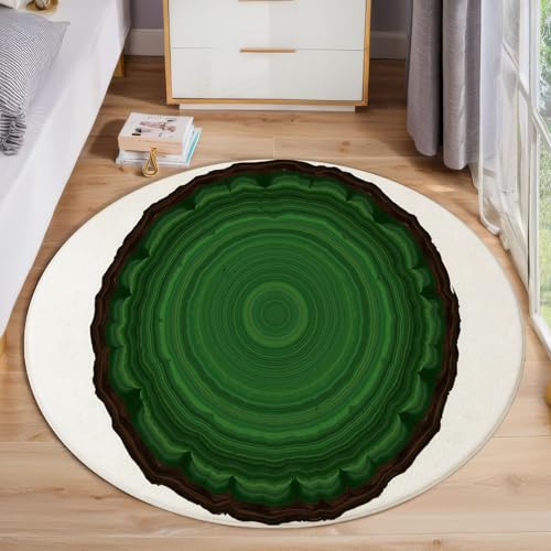 Runder Teppich Dunkelgrün, Anti Rutsch Unterlage Waschbar Runder Läufer Mit Bedruckter Smaragdgrüne Streifen Retro Geometrisch Für Schlafzimmer Flur Wohnzimmer Couchtisch Fußmatten, 60 cm von JEDTAKCT