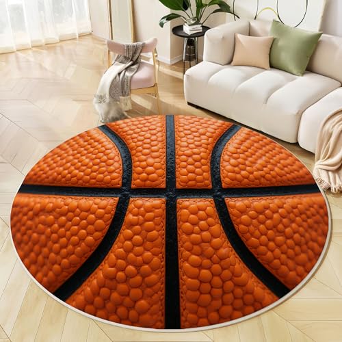 Runder Teppich Dunkelorange, Anti Rutsch Unterlage Waschbar Runder Läufer Mit Bedruckter Basketball-Textur Gestreifter Basketball Für Schlafzimmer Flur Wohnzimmer Couchtisch Fußmatten, 100 cm Runder Teppich Dunkelorange, Anti Rutsch Unterlage Waschbar Runder Läufer Mit Bedruckter Basketball-Textur Gestreifter Basketball Für Schlafzimmer Flur Wohnzimmer Couchtisch Fußmatten, 100 cm von JEDTAKCT