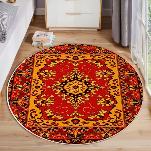 Runder Teppich Dunkelrot, Anti Rutsch Unterlage Waschbar Runder Läufer Mit Bedruckter Luxuriöse Blumen Orientalische Geometrie Für Schlafzimmer Flur Wohnzimmer Couchtisch Fußmatten, 60 cm Runder Teppich Dunkelrot, Anti Rutsch Unterlage Waschbar Runder Läufer Mit Bedruckter Luxuriöse Blumen Orientalische Geometrie Für Schlafzimmer Flur Wohnzimmer Couchtisch Fußmatten, 60 cm von JEDTAKCT