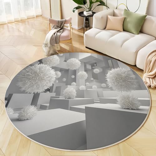 Runder Teppich Grau Weiß, Anti Rutsch Unterlage Waschbar Runder Läufer Mit Bedruckter 3D Geometrischer Raum Moderner Würfel Für Schlafzimmer Flur Wohnzimmer Couchtisch Fußmatten, 160 cm Runder Teppich Grau Weiß, Anti Rutsch Unterlage Waschbar Runder Läufer Mit Bedruckter 3D Geometrischer Raum Moderner Würfel Für Schlafzimmer Flur Wohnzimmer Couchtisch Fußmatten, 160 cm von JEDTAKCT