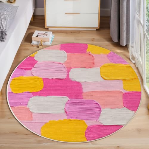 Runder Teppich Handgemaltes Ölgemälde Waschbar rutschfest Teppich Abstrakte Textur Bedruckt Wohnzimmerteppich Rund 120 cm Flauschig Rosa Und Gelb Teppiche Für Schlafzimmer Esszimmer Küche Runder Teppich Handgemaltes Ölgemälde Waschbar rutschfest Teppich Abstrakte Textur Bedruckt Wohnzimmerteppich Rund 120 cm Flauschig Rosa Und Gelb Teppiche Für Schlafzimmer Esszimmer Küche von JEDTAKCT