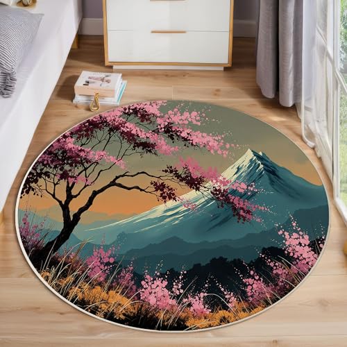 Runder Teppich Kirschblüten In Tinte Waschbar rutschfest Teppich Landschaft des Fuji Bedruckt Wohnzimmerteppich Rund 80 cm Flauschig Blaurosa Teppiche Für Schlafzimmer Esszimmer Küche Runder Teppich Kirschblüten In Tinte Waschbar rutschfest Teppich Landschaft des Fuji Bedruckt Wohnzimmerteppich Rund 80 cm Flauschig Blaurosa Teppiche Für Schlafzimmer Esszimmer Küche von JEDTAKCT