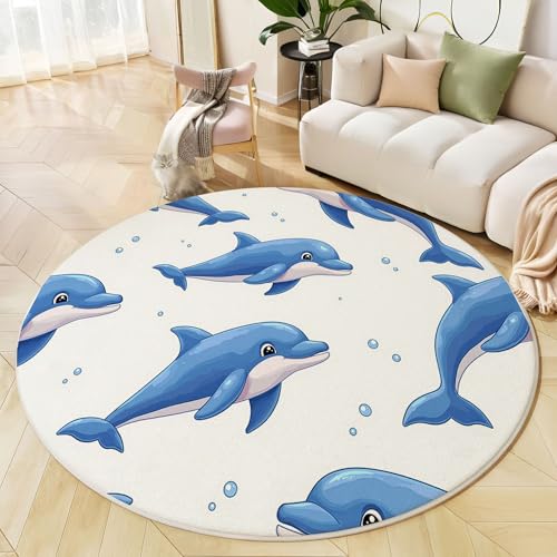 Runder Teppich Königsblau, Anti Rutsch Unterlage Waschbar Runder Läufer Mit Bedruckter Süßes Capybara Meerestiere Für Schlafzimmer Flur Wohnzimmer Couchtisch Fußmatten, 80 cm von JEDTAKCT
