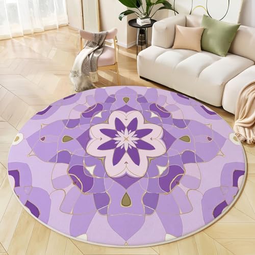 Runder Teppich Lavendel, Anti Rutsch Unterlage Waschbar Runder Läufer Mit Bedruckter Moderne Blumenmuster Geometrische Streifen Für Schlafzimmer Flur Wohnzimmer Couchtisch Fußmatten, 80 cm Runder Teppich Lavendel, Anti Rutsch Unterlage Waschbar Runder Läufer Mit Bedruckter Moderne Blumenmuster Geometrische Streifen Für Schlafzimmer Flur Wohnzimmer Couchtisch Fußmatten, 80 cm von JEDTAKCT