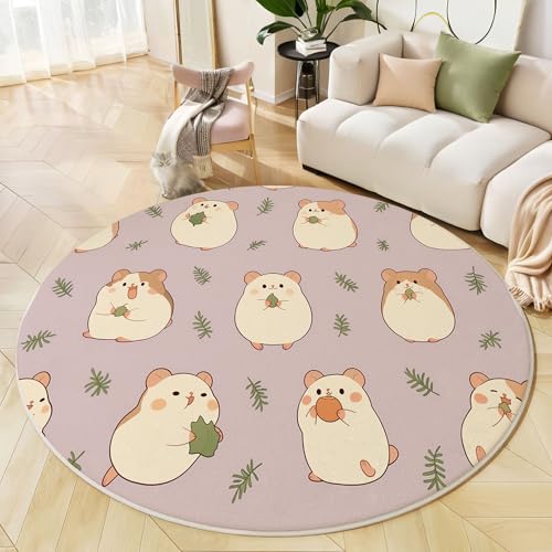 Runder Teppich Lavendel Lila, Anti Rutsch Unterlage Waschbar Runder Läufer Mit Bedruckter Süßer Hamster Tierillustration Für Schlafzimmer Flur Wohnzimmer Couchtisch Fußmatten, 200 cm Runder Teppich Lavendel Lila, Anti Rutsch Unterlage Waschbar Runder Läufer Mit Bedruckter Süßer Hamster Tierillustration Für Schlafzimmer Flur Wohnzimmer Couchtisch Fußmatten, 200 cm von JEDTAKCT