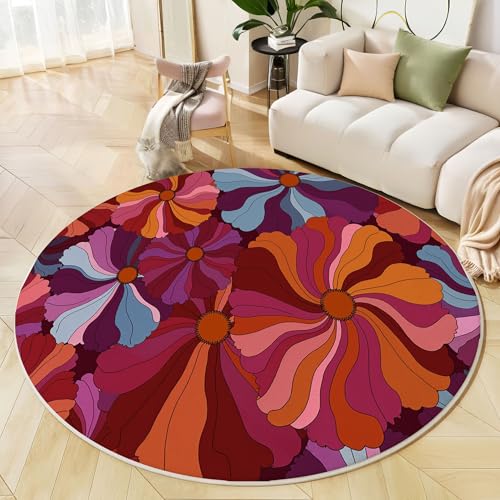 Runder Teppich Magenta, Anti Rutsch Unterlage Waschbar Runder Läufer Mit Bedruckter Blumenwirbel Hippie-Pflanze Für Schlafzimmer Flur Wohnzimmer Couchtisch Fußmatten, 200 cm Runder Teppich Magenta, Anti Rutsch Unterlage Waschbar Runder Läufer Mit Bedruckter Blumenwirbel Hippie-Pflanze Für Schlafzimmer Flur Wohnzimmer Couchtisch Fußmatten, 200 cm von JEDTAKCT