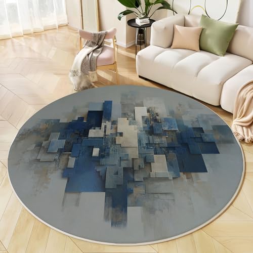 Runder Teppich Marineblau, Anti Rutsch Unterlage Waschbar Runder Läufer Mit Bedruckter 3D Graffiti Geometrie Modernes Ölgemälde Für Schlafzimmer Flur Wohnzimmer Couchtisch Fußmatten, 100 cm Runder Teppich Marineblau, Anti Rutsch Unterlage Waschbar Runder Läufer Mit Bedruckter 3D Graffiti Geometrie Modernes Ölgemälde Für Schlafzimmer Flur Wohnzimmer Couchtisch Fußmatten, 100 cm von JEDTAKCT