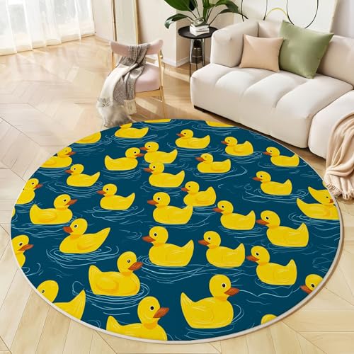 Runder Teppich Marineblau, Anti Rutsch Unterlage Waschbar Runder Läufer Mit Bedruckter Cartoon Gelbe Ente Tierillustration Für Schlafzimmer Flur Wohnzimmer Couchtisch Fußmatten, 200 cm Runder Teppich Marineblau, Anti Rutsch Unterlage Waschbar Runder Läufer Mit Bedruckter Cartoon Gelbe Ente Tierillustration Für Schlafzimmer Flur Wohnzimmer Couchtisch Fußmatten, 200 cm von JEDTAKCT