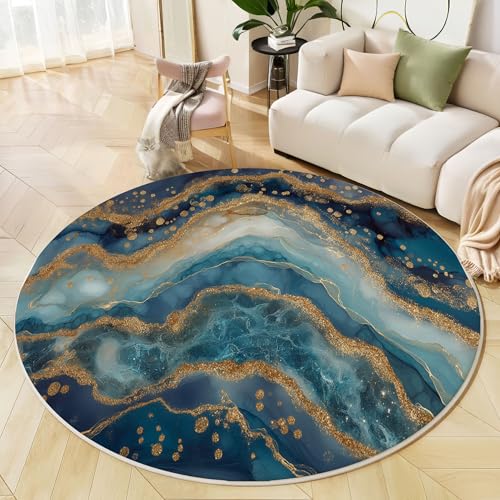 Runder Teppich Marineblau, Anti Rutsch Unterlage Waschbar Runder Läufer Mit Bedruckter Marmorwelle Luxuriöser Kristall Für Schlafzimmer Flur Wohnzimmer Couchtisch Fußmatten, 120 cm Runder Teppich Marineblau, Anti Rutsch Unterlage Waschbar Runder Läufer Mit Bedruckter Marmorwelle Luxuriöser Kristall Für Schlafzimmer Flur Wohnzimmer Couchtisch Fußmatten, 120 cm von JEDTAKCT