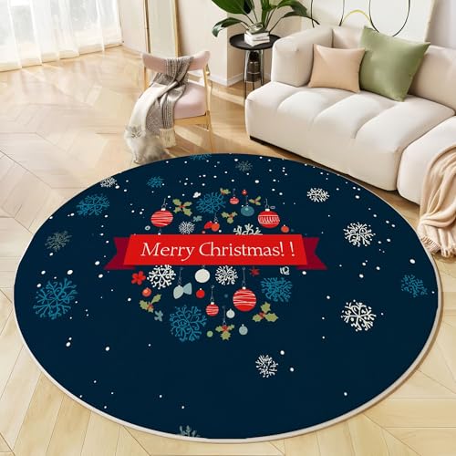 Runder Teppich Marineblau, Anti Rutsch Unterlage Waschbar Runder Läufer Mit Bedruckter Polka Dot Schneeflocken Weihnachtskarte Für Schlafzimmer Flur Wohnzimmer Couchtisch Fußmatten, 80 cm Runder Teppich Marineblau, Anti Rutsch Unterlage Waschbar Runder Läufer Mit Bedruckter Polka Dot Schneeflocken Weihnachtskarte Für Schlafzimmer Flur Wohnzimmer Couchtisch Fußmatten, 80 cm von JEDTAKCT