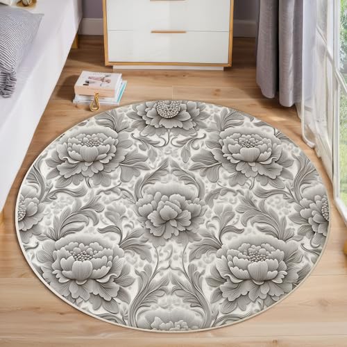 Runder Teppich Pfingstrosenprägung Waschbar rutschfest Teppich Luxuriöse Blumen Bedruckt Wohnzimmerteppich Rund 200 cm Flauschig Grau Weiß Teppiche Für Schlafzimmer Esszimmer Küche Runder Teppich Pfingstrosenprägung Waschbar rutschfest Teppich Luxuriöse Blumen Bedruckt Wohnzimmerteppich Rund 200 cm Flauschig Grau Weiß Teppiche Für Schlafzimmer Esszimmer Küche von JEDTAKCT