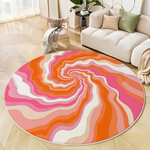 Runder Teppich Pink Orange, Anti Rutsch Unterlage Waschbar Runder Läufer Mit Bedruckter Gestreifter Wirbel 3D Optische Täuschung Für Schlafzimmer Flur Wohnzimmer Couchtisch Fußmatten, 120 cm Runder Teppich Pink Orange, Anti Rutsch Unterlage Waschbar Runder Läufer Mit Bedruckter Gestreifter Wirbel 3D Optische Täuschung Für Schlafzimmer Flur Wohnzimmer Couchtisch Fußmatten, 120 cm von JEDTAKCT