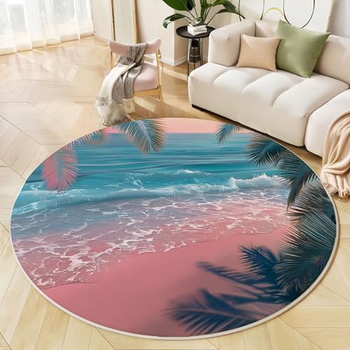 Runder Teppich Puderblau, Anti Rutsch Unterlage Waschbar Runder Läufer Mit Bedruckter Traumstrand Sommerpalmen Für Schlafzimmer Flur Wohnzimmer Couchtisch Fußmatten, 100 cm Runder Teppich Puderblau, Anti Rutsch Unterlage Waschbar Runder Läufer Mit Bedruckter Traumstrand Sommerpalmen Für Schlafzimmer Flur Wohnzimmer Couchtisch Fußmatten, 100 cm von JEDTAKCT