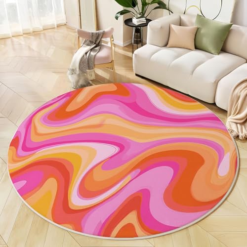 Runder Teppich Rosa Lila, Anti Rutsch Unterlage Waschbar Runder Läufer Mit Bedruckter Abstrakte Wellen Gestreifte Wirbel Für Schlafzimmer Flur Wohnzimmer Couchtisch Fußmatten, 100 cm Runder Teppich Rosa Lila, Anti Rutsch Unterlage Waschbar Runder Läufer Mit Bedruckter Abstrakte Wellen Gestreifte Wirbel Für Schlafzimmer Flur Wohnzimmer Couchtisch Fußmatten, 100 cm von JEDTAKCT