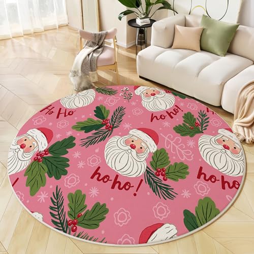 Runder Teppich Rougepuder, Anti Rutsch Unterlage Waschbar Runder Läufer Mit Bedruckter Cartoon Weihnachtsmann Graffiti Poster Für Schlafzimmer Flur Wohnzimmer Couchtisch Fußmatten, 100 cm Runder Teppich Rougepuder, Anti Rutsch Unterlage Waschbar Runder Läufer Mit Bedruckter Cartoon Weihnachtsmann Graffiti Poster Für Schlafzimmer Flur Wohnzimmer Couchtisch Fußmatten, 100 cm von JEDTAKCT