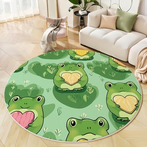 Runder Teppich Salbeigrün, Anti Rutsch Unterlage Waschbar Runder Läufer Mit Bedruckter Süßer Frosch Tierillustration Für Schlafzimmer Flur Wohnzimmer Couchtisch Fußmatten, 60 cm Runder Teppich Salbeigrün, Anti Rutsch Unterlage Waschbar Runder Läufer Mit Bedruckter Süßer Frosch Tierillustration Für Schlafzimmer Flur Wohnzimmer Couchtisch Fußmatten, 60 cm von JEDTAKCT