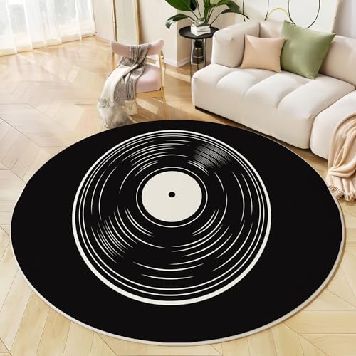 Runder Teppich Schwarz, Anti Rutsch Unterlage Waschbar Runder Läufer Mit Bedruckter Einfacher Film Retro-Geometrie Für Schlafzimmer Flur Wohnzimmer Couchtisch Fußmatten, 100 cm Runder Teppich Schwarz, Anti Rutsch Unterlage Waschbar Runder Läufer Mit Bedruckter Einfacher Film Retro-Geometrie Für Schlafzimmer Flur Wohnzimmer Couchtisch Fußmatten, 100 cm von JEDTAKCT