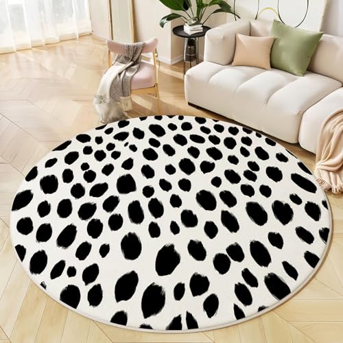 Runder Teppich Schwarz Weiß, Anti Rutsch Unterlage Waschbar Runder Läufer Mit Bedruckter Einfacher Leopardendruck Tier-Graffiti Für Schlafzimmer Flur Wohnzimmer Couchtisch Fußmatten, 60 cm Runder Teppich Schwarz Weiß, Anti Rutsch Unterlage Waschbar Runder Läufer Mit Bedruckter Einfacher Leopardendruck Tier-Graffiti Für Schlafzimmer Flur Wohnzimmer Couchtisch Fußmatten, 60 cm von JEDTAKCT