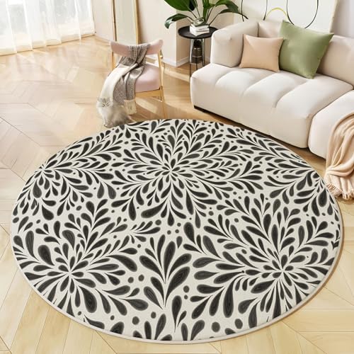 Runder Teppich Schwarz Weiß, Anti Rutsch Unterlage Waschbar Runder Läufer Mit Bedruckter Gestreift Blumen Böhmische Geometrisch Für Schlafzimmer Flur Wohnzimmer Couchtisch Fußmatten, 100 cm Runder Teppich Schwarz Weiß, Anti Rutsch Unterlage Waschbar Runder Läufer Mit Bedruckter Gestreift Blumen Böhmische Geometrisch Für Schlafzimmer Flur Wohnzimmer Couchtisch Fußmatten, 100 cm von JEDTAKCT