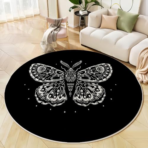 Runder Teppich Schwarz Weiß, Anti Rutsch Unterlage Waschbar Runder Läufer Mit Bedruckter Handgezeichnete Motte Einfaches Tier Für Schlafzimmer Flur Wohnzimmer Couchtisch Fußmatten, 60 cm Runder Teppich Schwarz Weiß, Anti Rutsch Unterlage Waschbar Runder Läufer Mit Bedruckter Handgezeichnete Motte Einfaches Tier Für Schlafzimmer Flur Wohnzimmer Couchtisch Fußmatten, 60 cm von JEDTAKCT