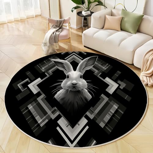Runder Teppich Schwarz Weiß, Anti Rutsch Unterlage Waschbar Runder Läufer Mit Bedruckter Retro Bunny Modern Geometrisch Für Schlafzimmer Flur Wohnzimmer Couchtisch Fußmatten, 60 cm Runder Teppich Schwarz Weiß, Anti Rutsch Unterlage Waschbar Runder Läufer Mit Bedruckter Retro Bunny Modern Geometrisch Für Schlafzimmer Flur Wohnzimmer Couchtisch Fußmatten, 60 cm von JEDTAKCT