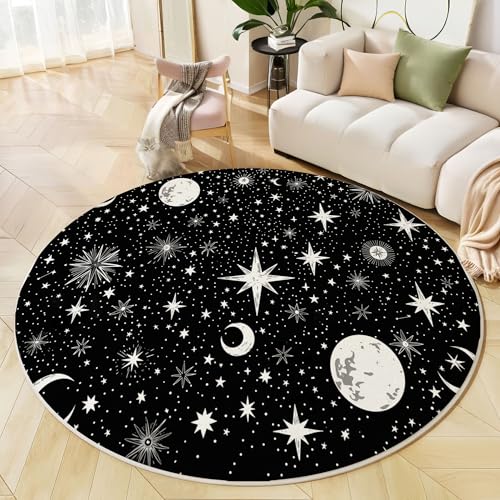 Runder Teppich Schwarzgrau, Anti Rutsch Unterlage Waschbar Runder Läufer Mit Bedruckter Mond Sternenhimmel Handgemaltes Tarot Für Schlafzimmer Flur Wohnzimmer Couchtisch Fußmatten, 80 cm Runder Teppich Schwarzgrau, Anti Rutsch Unterlage Waschbar Runder Läufer Mit Bedruckter Mond Sternenhimmel Handgemaltes Tarot Für Schlafzimmer Flur Wohnzimmer Couchtisch Fußmatten, 80 cm von JEDTAKCT