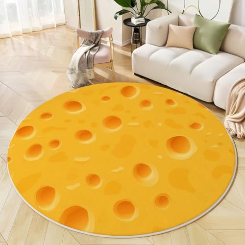 Runder Teppich Senfgelb, Anti Rutsch Unterlage Waschbar Runder Läufer Mit Bedruckter 3D-Käsetextur Süßer Käse Für Schlafzimmer Flur Wohnzimmer Couchtisch Fußmatten, 200 cm Runder Teppich Senfgelb, Anti Rutsch Unterlage Waschbar Runder Läufer Mit Bedruckter 3D-Käsetextur Süßer Käse Für Schlafzimmer Flur Wohnzimmer Couchtisch Fußmatten, 200 cm von JEDTAKCT