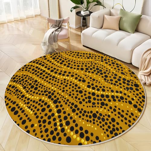 Runder Teppich Senfgelb, Anti Rutsch Unterlage Waschbar Runder Läufer Mit Bedruckter Polka Dot Wellen Abstrakte Streifen Für Schlafzimmer Flur Wohnzimmer Couchtisch Fußmatten, 200 cm Runder Teppich Senfgelb, Anti Rutsch Unterlage Waschbar Runder Läufer Mit Bedruckter Polka Dot Wellen Abstrakte Streifen Für Schlafzimmer Flur Wohnzimmer Couchtisch Fußmatten, 200 cm von JEDTAKCT