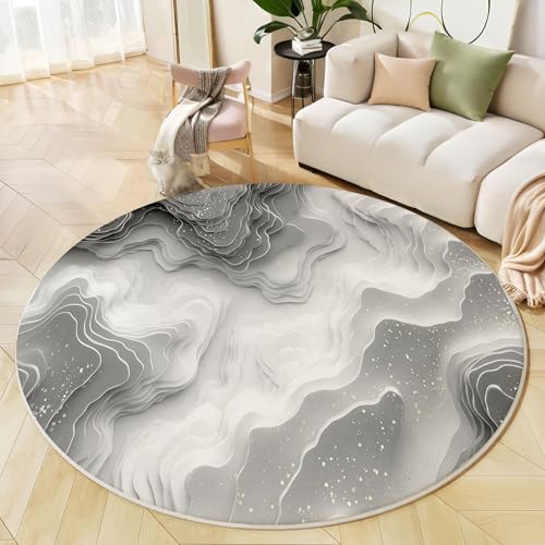 Runder Teppich Silbergrau, Anti Rutsch Unterlage Waschbar Runder Läufer Mit Bedruckter 3D-Streifengeometrie Modernes Terrain Für Schlafzimmer Flur Wohnzimmer Couchtisch Fußmatten, 200 cm Runder Teppich Silbergrau, Anti Rutsch Unterlage Waschbar Runder Läufer Mit Bedruckter 3D-Streifengeometrie Modernes Terrain Für Schlafzimmer Flur Wohnzimmer Couchtisch Fußmatten, 200 cm von JEDTAKCT