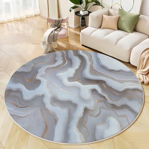 Runder Teppich Silbergrau, Anti Rutsch Unterlage Waschbar Runder Läufer Mit Bedruckter Goldfolienstreifen Moderner Marmor Für Schlafzimmer Flur Wohnzimmer Couchtisch Fußmatten, 80 cm Runder Teppich Silbergrau, Anti Rutsch Unterlage Waschbar Runder Läufer Mit Bedruckter Goldfolienstreifen Moderner Marmor Für Schlafzimmer Flur Wohnzimmer Couchtisch Fußmatten, 80 cm von JEDTAKCT