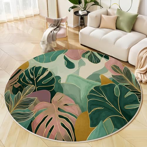 Runder Teppich Smaragdgrün, Anti Rutsch Unterlage Waschbar Runder Läufer Mit Bedruckter Goldfolie Monstera Abstrakte Tropische Pflanzen Für Schlafzimmer Flur Wohnzimmer Couchtisch Fußmatten, 120 cm Runder Teppich Smaragdgrün, Anti Rutsch Unterlage Waschbar Runder Läufer Mit Bedruckter Goldfolie Monstera Abstrakte Tropische Pflanzen Für Schlafzimmer Flur Wohnzimmer Couchtisch Fußmatten, 120 cm von JEDTAKCT