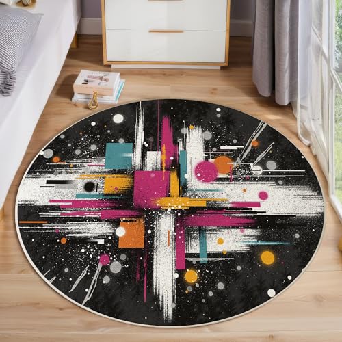Runder Teppich Tinte Geometrisch Waschbar rutschfest Teppich Abstrakt Graffiti Bedruckt Wohnzimmerteppich Rund 80 cm Flauschig Schwarz Teppiche Für Schlafzimmer Esszimmer Küche Runder Teppich Tinte Geometrisch Waschbar rutschfest Teppich Abstrakt Graffiti Bedruckt Wohnzimmerteppich Rund 80 cm Flauschig Schwarz Teppiche Für Schlafzimmer Esszimmer Küche von JEDTAKCT