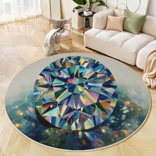 Runder Teppich Türkis, Anti Rutsch Unterlage Waschbar Runder Läufer Mit Bedruckter 3D Funkelnder Diamant Ölgemälde Geometrie Für Schlafzimmer Flur Wohnzimmer Couchtisch Fußmatten, 200 cm Runder Teppich Türkis, Anti Rutsch Unterlage Waschbar Runder Läufer Mit Bedruckter 3D Funkelnder Diamant Ölgemälde Geometrie Für Schlafzimmer Flur Wohnzimmer Couchtisch Fußmatten, 200 cm von JEDTAKCT
