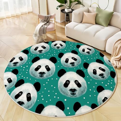 Runder Teppich Türkis, Anti Rutsch Unterlage Waschbar Runder Läufer Mit Bedruckter Polka Dot Panda Süße Tiere Für Schlafzimmer Flur Wohnzimmer Couchtisch Fußmatten, 200 cm Runder Teppich Türkis, Anti Rutsch Unterlage Waschbar Runder Läufer Mit Bedruckter Polka Dot Panda Süße Tiere Für Schlafzimmer Flur Wohnzimmer Couchtisch Fußmatten, 200 cm von JEDTAKCT