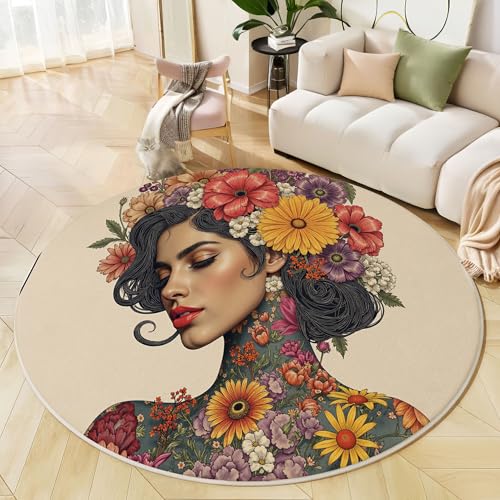 Runder Teppich Vintage Beauty Waschbar rutschfest Teppich Verträumte Blumen Bedruckt Wohnzimmerteppich Rund 80 cm Flauschig Creme Teppiche Für Schlafzimmer Esszimmer Küche Runder Teppich Vintage Beauty Waschbar rutschfest Teppich Verträumte Blumen Bedruckt Wohnzimmerteppich Rund 80 cm Flauschig Creme Teppiche Für Schlafzimmer Esszimmer Küche von JEDTAKCT