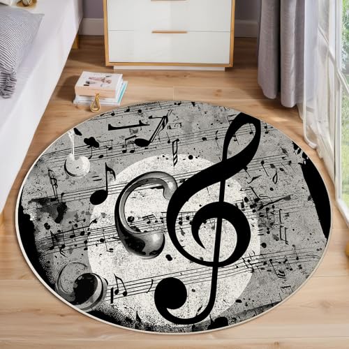 Runder Teppich Vintage Musiknoten Waschbar rutschfest Teppich Abstrakte Notenblätter Bedruckt Wohnzimmerteppich Rund 160 cm Flauschig Schwarz Und Weiß Teppiche Für Schlafzimmer Esszimmer Küche Runder Teppich Vintage Musiknoten Waschbar rutschfest Teppich Abstrakte Notenblätter Bedruckt Wohnzimmerteppich Rund 160 cm Flauschig Schwarz Und Weiß Teppiche Für Schlafzimmer Esszimmer Küche von JEDTAKCT