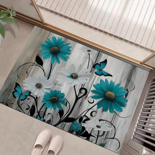 Schmetterling Gänseblümchen Fußmatte Teppich Holzmaserung Used-Look Kurzflor Fussmatte Dunkelgrau Türmatte Rutschfest Waschbarer Retro Teppich Für Esszimmer Flur Eingangsbereich Fußabtreter 40X60Cm Schmetterling Gänseblümchen Fußmatte Teppich Holzmaserung Used-Look Kurzflor Fussmatte Dunkelgrau Türmatte Rutschfest Waschbarer Retro Teppich Für Esszimmer Flur Eingangsbereich Fußabtreter 40X60Cm von JEDTAKCT