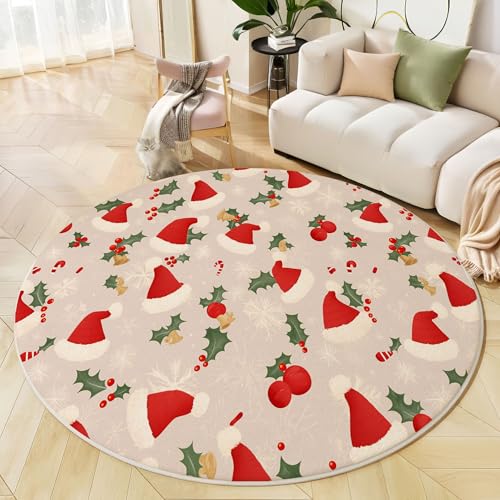 Schneeflocken-Weihnachtsmannmütze Teppich Rund 100 Cm Rutschfest Teppiche Wohnzimmer, Süße Illustration Waschbar Teppiche Kurzflor Weich Runder Teppich Cremefarben For Schlafzimmer Studie Heimbüro Schneeflocken-Weihnachtsmannmütze Teppich Rund 100 Cm Rutschfest Teppiche Wohnzimmer, Süße Illustration Waschbar Teppiche Kurzflor Weich Runder Teppich Cremefarben For Schlafzimmer Studie Heimbüro von JEDTAKCT