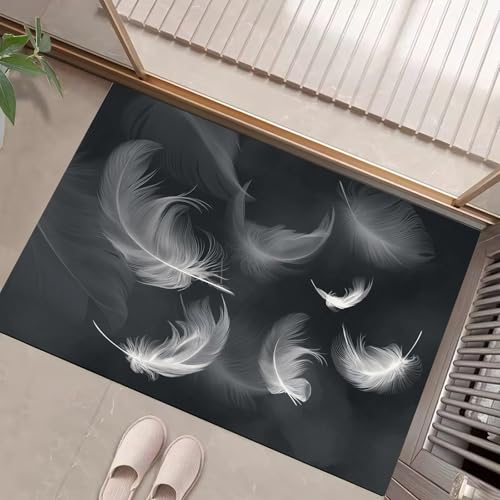 Schwarz Weiß Fußmatte Innen 60X90Cm, Elegante Federn Waschbar Fussmatte Eingangsteppich Innen, Schmutzfangmatte Rutschfest, Minimalistisches Ästhetisches Poster Kurzflor Türmatte Teppich Für Eingang Schwarz Weiß Fußmatte Innen 60X90Cm, Elegante Federn Waschbar Fussmatte Eingangsteppich Innen, Schmutzfangmatte Rutschfest, Minimalistisches Ästhetisches Poster Kurzflor Türmatte Teppich Für Eingang von JEDTAKCT