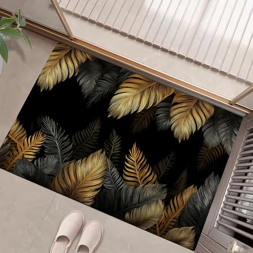 Teppiche Mit Metallische Palmblätter, Mittelalterliche Pflanzen Teppich Weiche, Schwarzes Gold Rutschfeste Fußmatte Waschbarer Teppich Für Eingang Badezimmer Treppe Spielzimmer Fußmatte, 60X90Cm Teppiche Mit Metallische Palmblätter, Mittelalterliche Pflanzen Teppich Weiche, Schwarzes Gold Rutschfeste Fußmatte Waschbarer Teppich Für Eingang Badezimmer Treppe Spielzimmer Fußmatte, 60X90Cm von JEDTAKCT