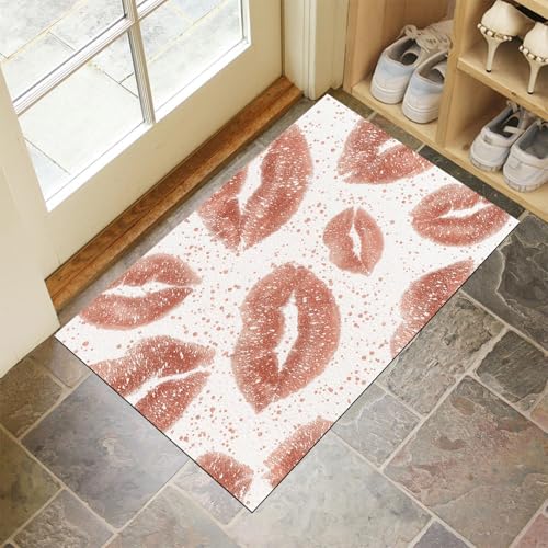 Terrakotta Waschbarer Teppich Polka Dot Lippenstift Muster 80X120Cm Moderne Illustration Eingangsbereich Modern Fußmatte Badezimmerteppich Weich rutschfest Kleiner Kurzflor Bad Schlafzimmer von JEDTAKCT