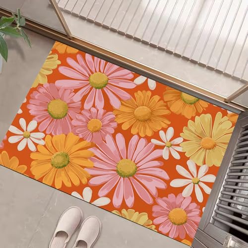 Vintage Gänseblümchen Fußmatte Teppich Funky Flower Poster Kurzflor Fussmatte Terrakotta Türmatte rutschfest Waschbarer Retro Teppich Für Esszimmer Flur Eingangsbereich Fußabtreter 50X80Cm Vintage Gänseblümchen Fußmatte Teppich Funky Flower Poster Kurzflor Fussmatte Terrakotta Türmatte rutschfest Waschbarer Retro Teppich Für Esszimmer Flur Eingangsbereich Fußabtreter 50X80Cm von JEDTAKCT
