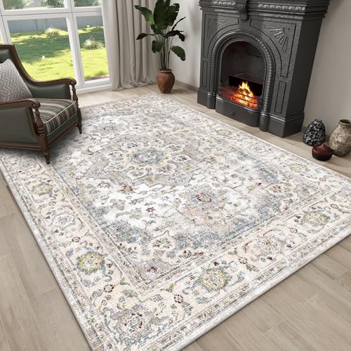 90 x 150 cm, waschbare Teppiche für Schlafzimmer, Küche, Vintage-Teppich, weich, rutschfest, niedriger Flor, großer Flächenteppich für Büro, Esszimmer, Blau - Creme kunstvoll 90 x 150 cm, waschbare Teppiche für Schlafzimmer, Küche, Vintage-Teppich, weich, rutschfest, niedriger Flor, großer Flächenteppich für Büro, Esszimmer, Blau - Creme kunstvoll von JEEGIU