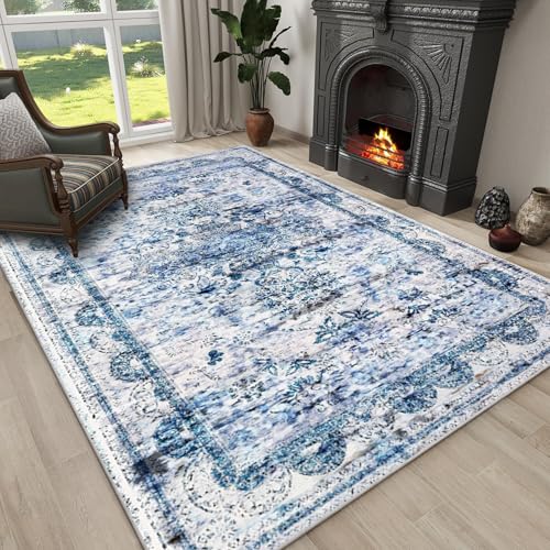 Area Rugs 120 x 150 cm für Wohnzimmer, Schlafzimmer, blau-weiß, verblasst, waschbarer Teppich, Vintage-Retro-Teppich, rutschfester und niedriger Flor, dünner Teppich für Esszimmer, Wohnheim Area Rugs 120 x 150 cm für Wohnzimmer, Schlafzimmer, blau-weiß, verblasst, waschbarer Teppich, Vintage-Retro-Teppich, rutschfester und niedriger Flor, dünner Teppich für Esszimmer, Wohnheim von JEEGIU