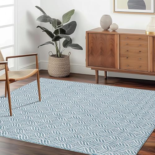 Area Rugs Teppich, 90 x 180 cm, für Wohnzimmer, Schlafzimmer, himmelblau und weiß, aufwendiges Muster, waschbarer Teppich, Vintage-Retro-Teppich, rutschfest und niedriger Flor, dünner Teppich für Area Rugs Teppich, 90 x 180 cm, für Wohnzimmer, Schlafzimmer, himmelblau und weiß, aufwendiges Muster, waschbarer Teppich, Vintage-Retro-Teppich, rutschfest und niedriger Flor, dünner Teppich für von JEEGIU