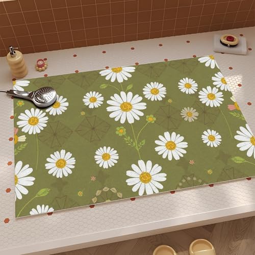 Badematte, 100 x 120 cm, ultraweich und saugfähig, rutschfest, bequem, maschinenwaschbar, Badteppich für Boden, Badewanne, Dusche, Olivgrün – weißes Gänseblümchenmuster Badematte, 100 x 120 cm, ultraweich und saugfähig, rutschfest, bequem, maschinenwaschbar, Badteppich für Boden, Badewanne, Dusche, Olivgrün – weißes Gänseblümchenmuster von JEEGIU