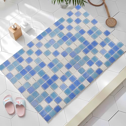 Badematte, 100 x 120 cm, ultraweich und saugfähig, rutschfest, bequem, maschinenwaschbar, Badteppich für Boden, Badewanne, Dusche, blau-weiße Fliesen Badematte, 100 x 120 cm, ultraweich und saugfähig, rutschfest, bequem, maschinenwaschbar, Badteppich für Boden, Badewanne, Dusche, blau-weiße Fliesen von JEEGIU